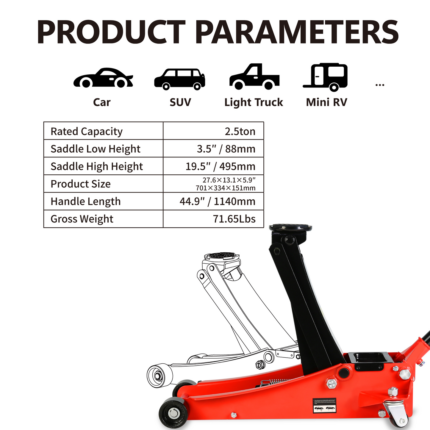 2.5 Ton Hydraulic Low Profile Aluminum And Steel Racing Floor Jack